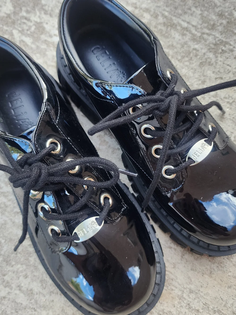 dELIA*s By DollsKill Onyx Teen Craft Chunky Oxford Platform Black Patent, Sz 8